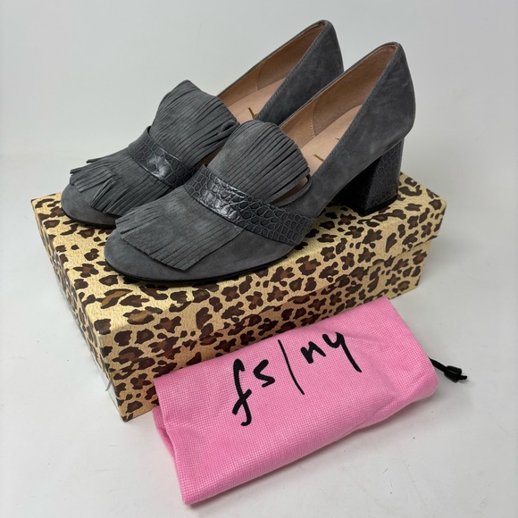 French Sole New York FS/NY Grey Suede Chunky Block Heels Size 8